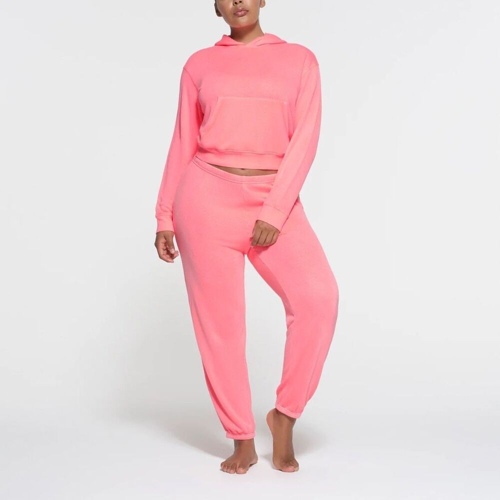 Skims Modal Light French Terry Classic Hoodie In Coral Size S
